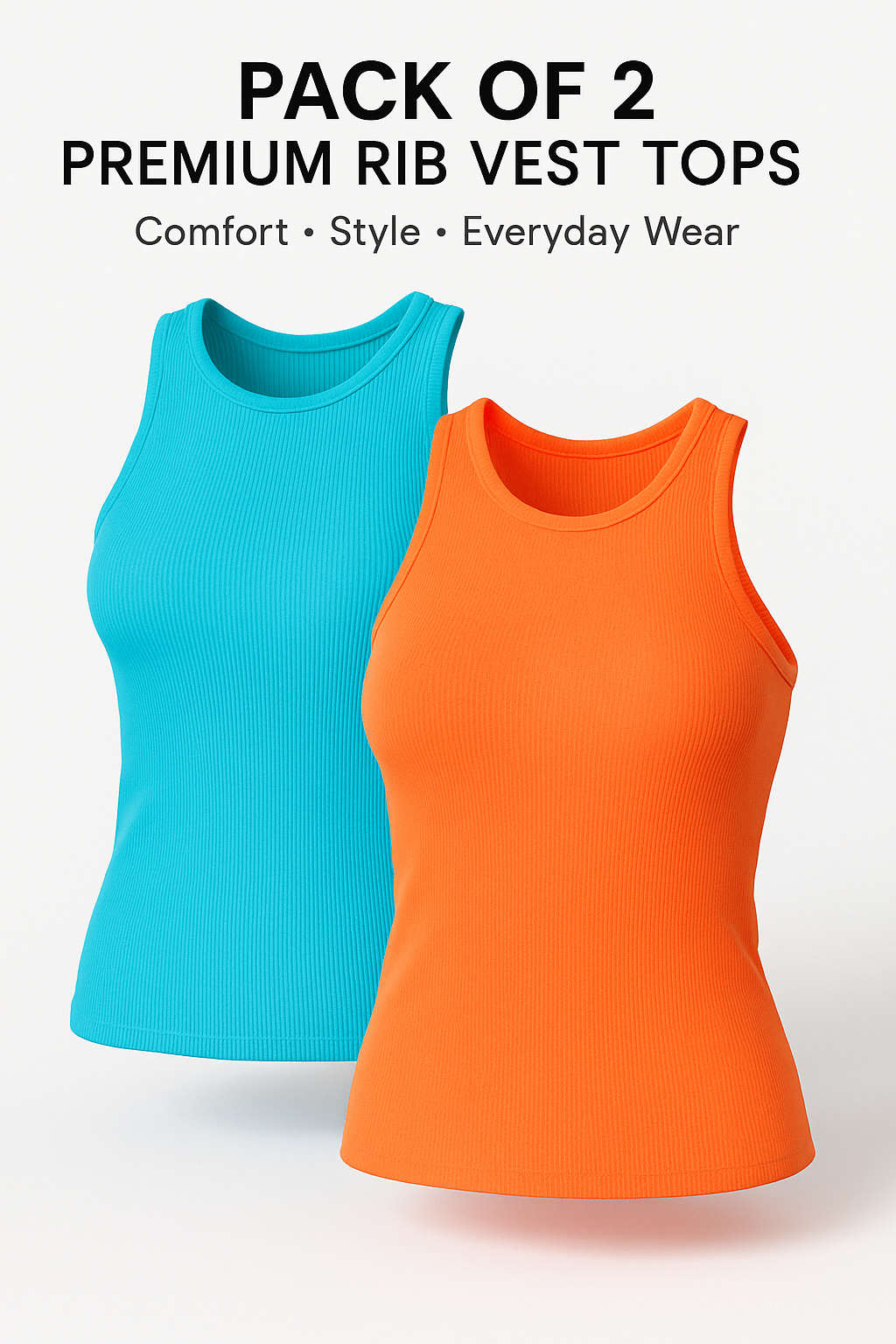 PACK OF 2 WOMENS LADIES PLUS SIZE PLAIN STRETCHY RIB VEST TOP T SHIRT RIB