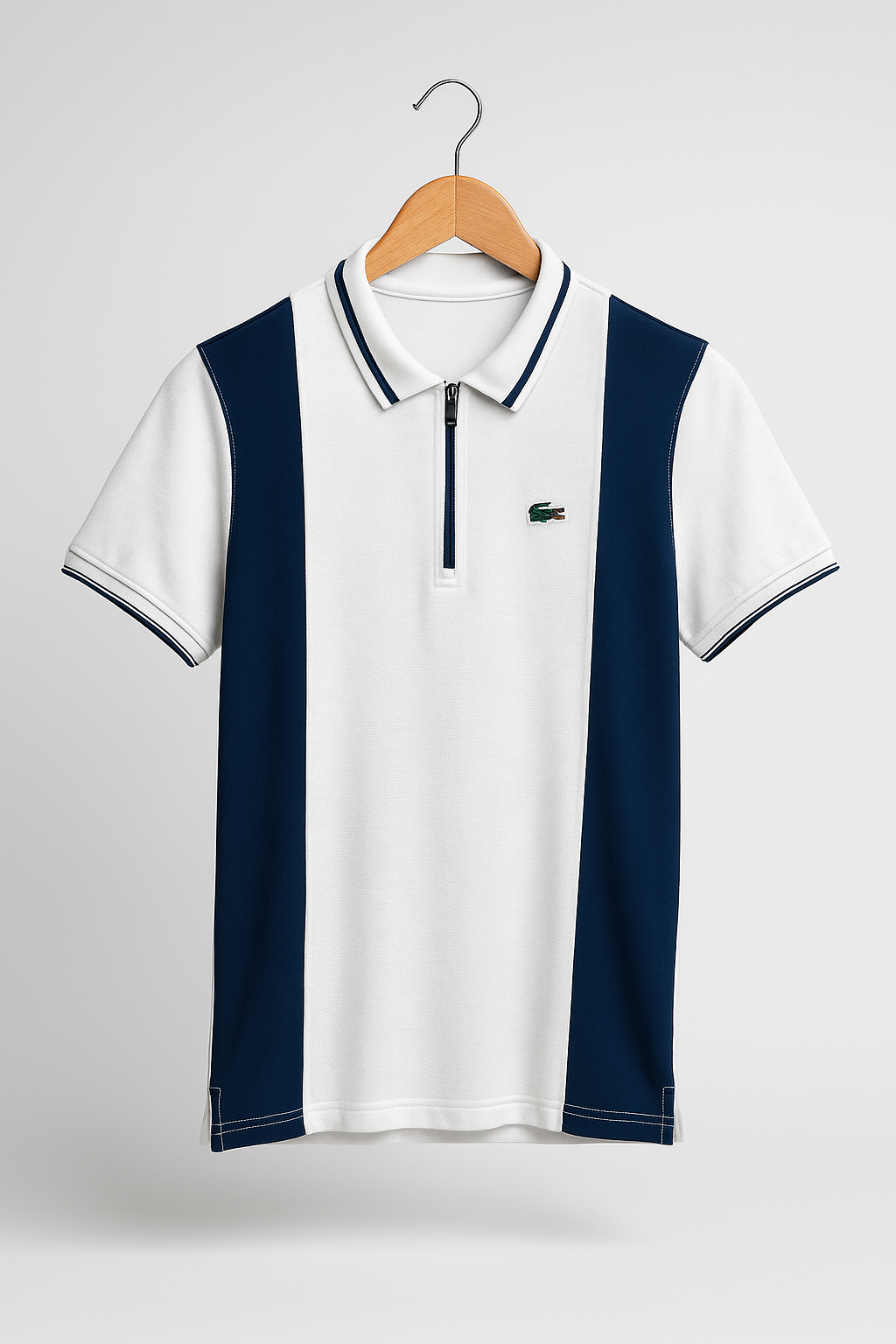 LACOSTE MEN’S PREMIUM POLO SHIRT – WHITE & BLUE STRIPED DESIGN