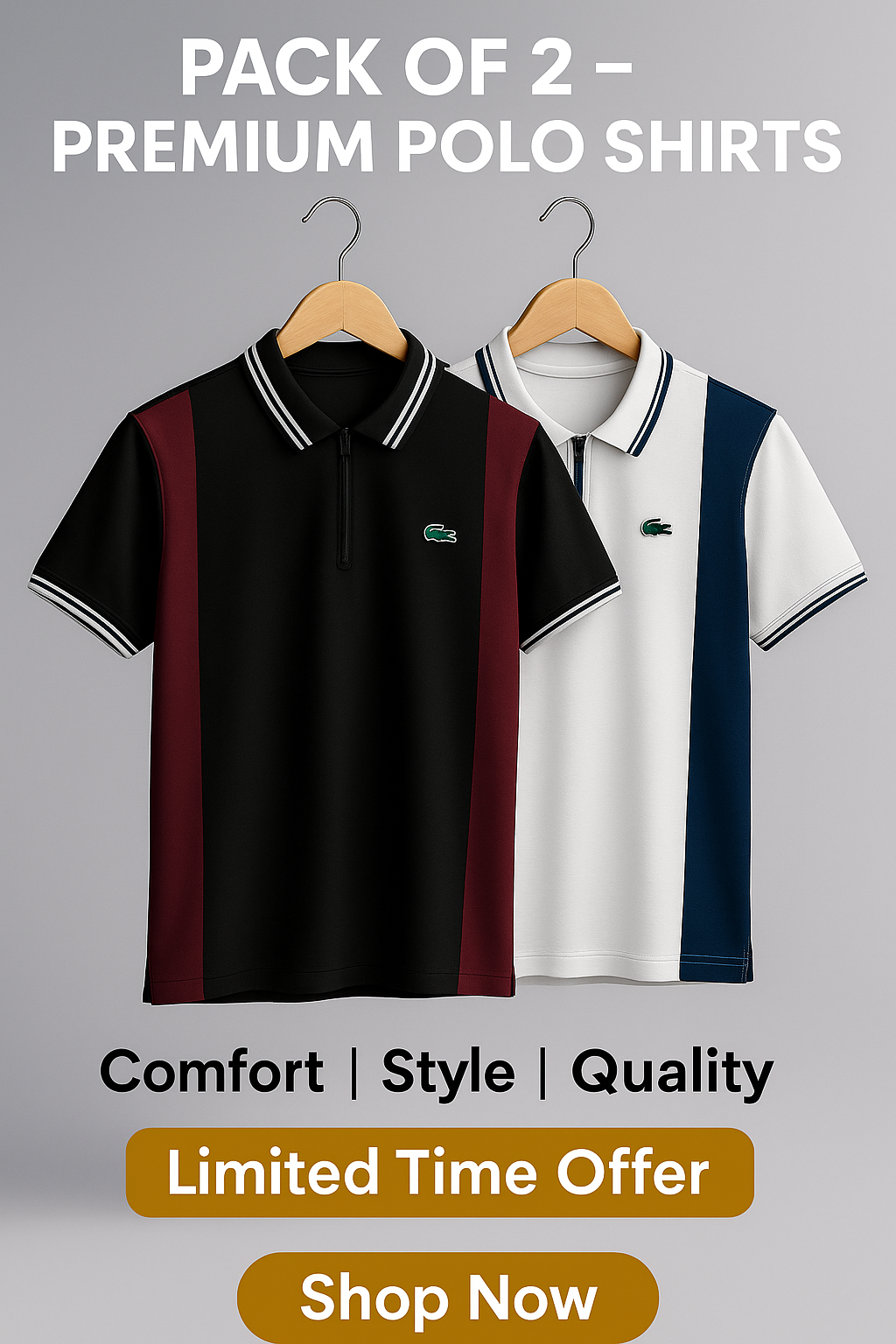 PACK OF 2 LACOSTE MEN’S PREMIUM POLO SHIRT STRIPED DESIGN