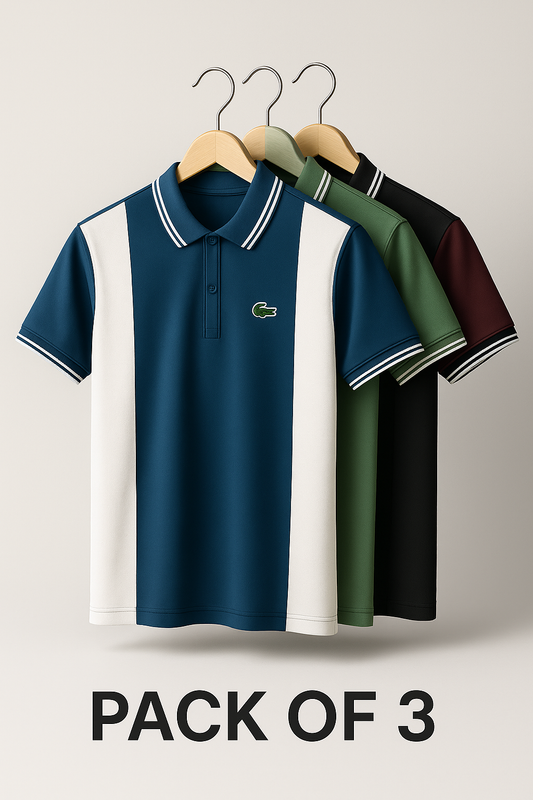 PACK OF 3 LACOSTE MEN’S PREMIUM POLO SHIRT STRIPED DESIGN