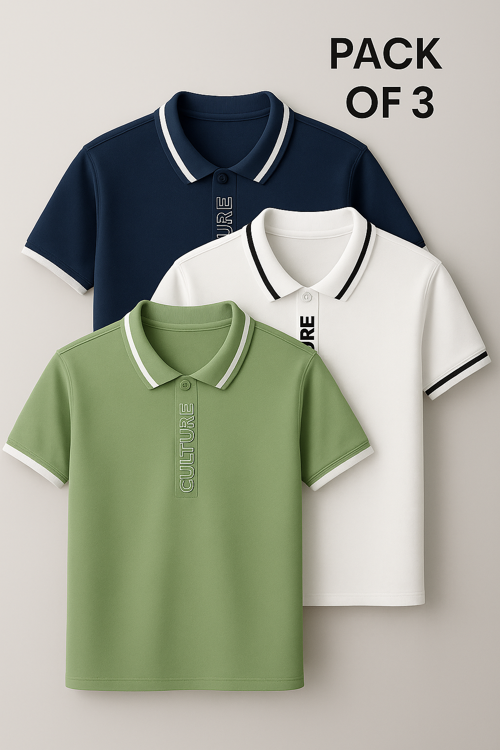 PACK OF 3 MEN’S CULTURE POLO SHIRT – PREMIUM DESIGN