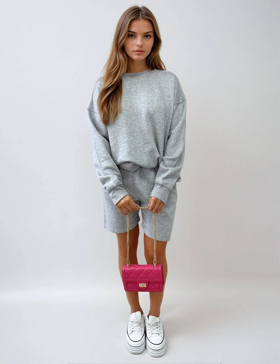 Grey Kiara Do What Makes You Happy Print Oversized Sweatshirt and Shorts Co-ord Set