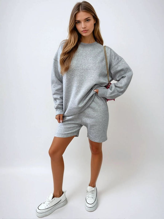 Grey Kiara Do What Makes You Happy Print Oversized Sweatshirt and Shorts Co-ord Set