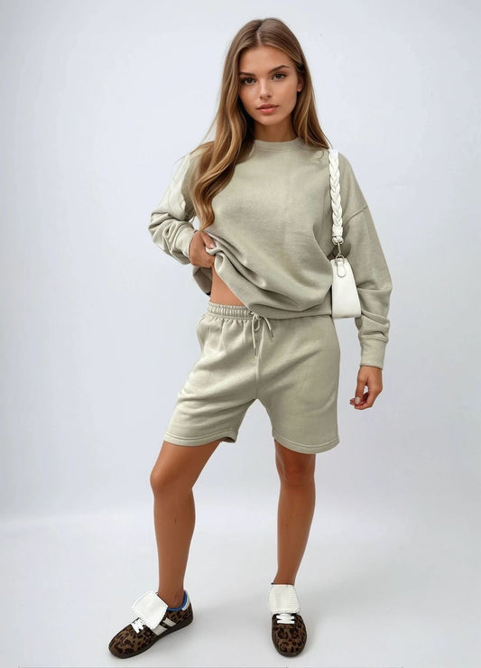 Sand Kiara Do What Makes You Happy Print Oversized Sweatshirt and Shorts Co-ord Set