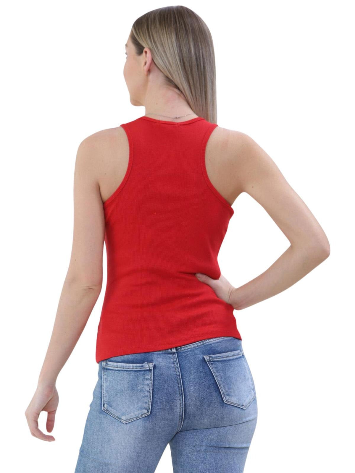 RED WOMENS LADIES PLUS SIZE PLAIN STRETCHY RIB VEST TOP T SHIRT RIB