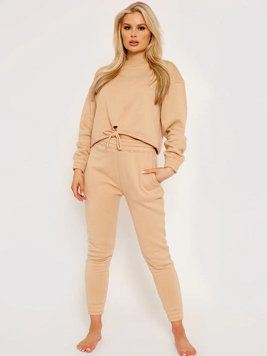 Sand Oversized Drawstring Sweatshirt & Jogger Fleeced Co-ord