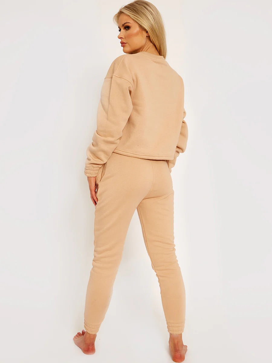 Sand Oversized Drawstring Sweatshirt & Jogger Fleeced Co-ord