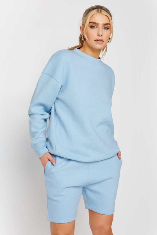 Sky Blue Kiara Do What Makes You Happy Print Oversized Sweatshirt and Shorts Co-ord Set