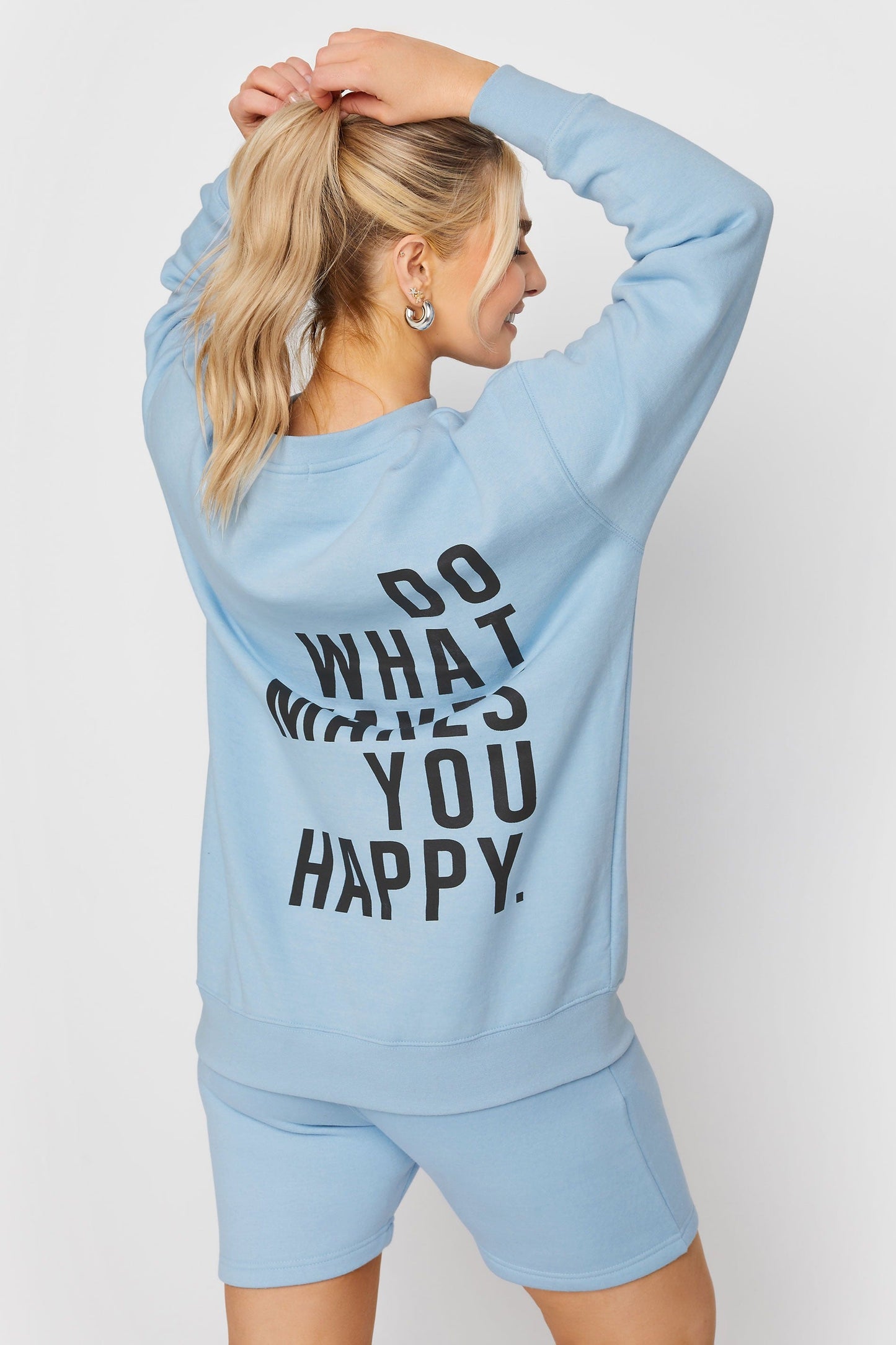 Sky Blue Kiara Do What Makes You Happy Print Oversized Sweatshirt and Shorts Co-ord Set