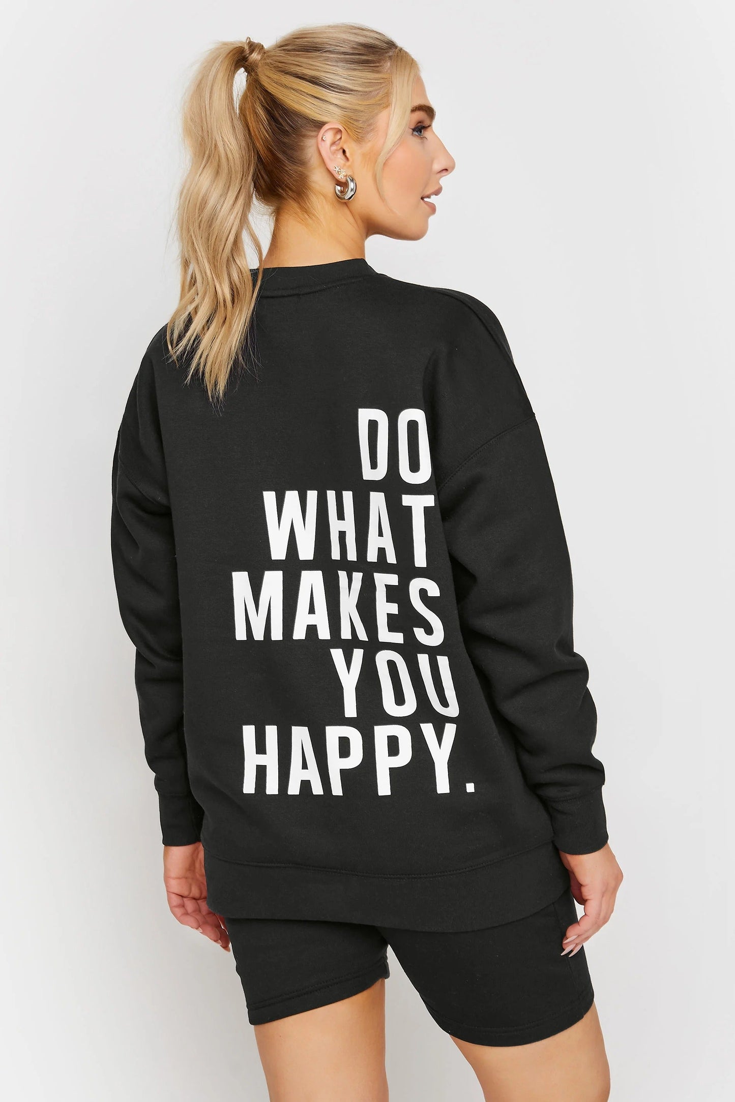Black Kiara Do What Makes You Happy Print Oversized Sweatshirt and Shorts Co-ord Set