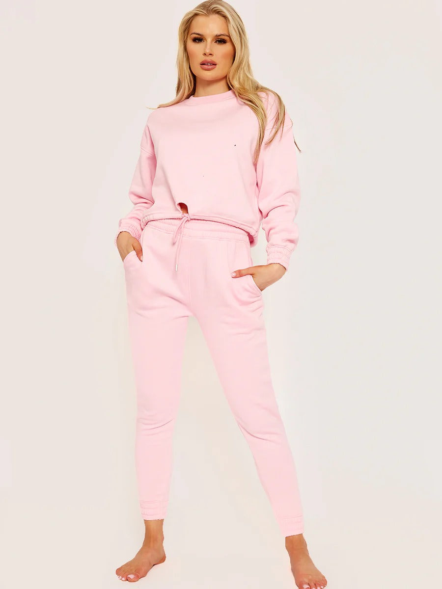 Cerise Oversized Drawstring Sweatshirt & Jogger Fleeced Co-ord
