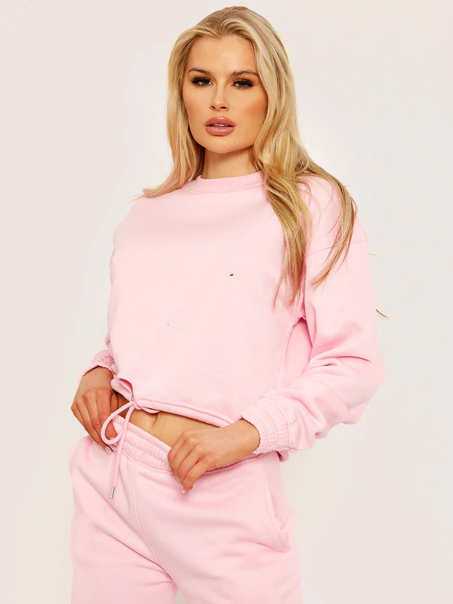 Cerise Oversized Drawstring Sweatshirt & Jogger Fleeced Co-ord