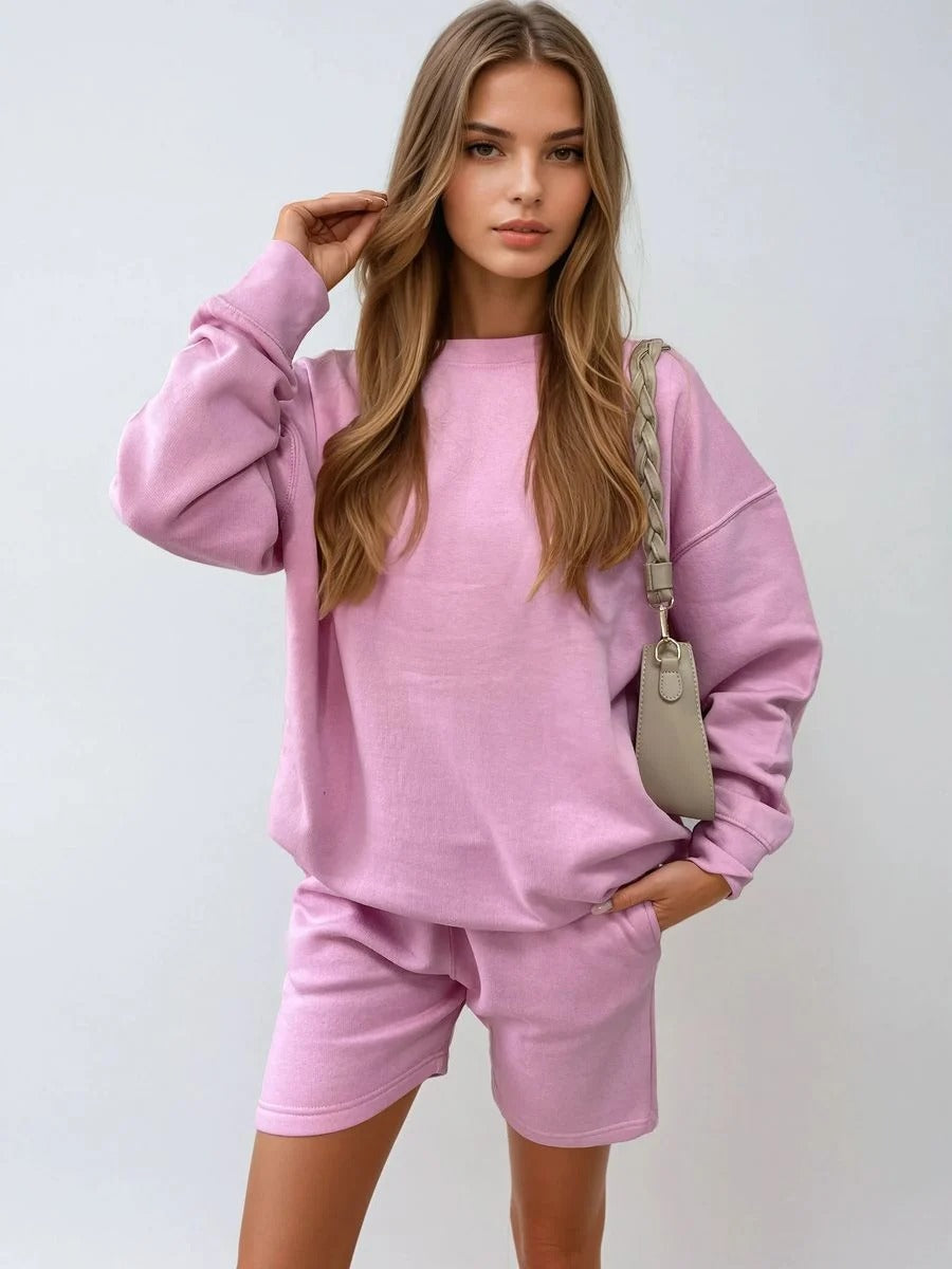 Pink Kiara Do What Makes You Happy Print Oversized Sweatshirt and Shorts Co-ord Set