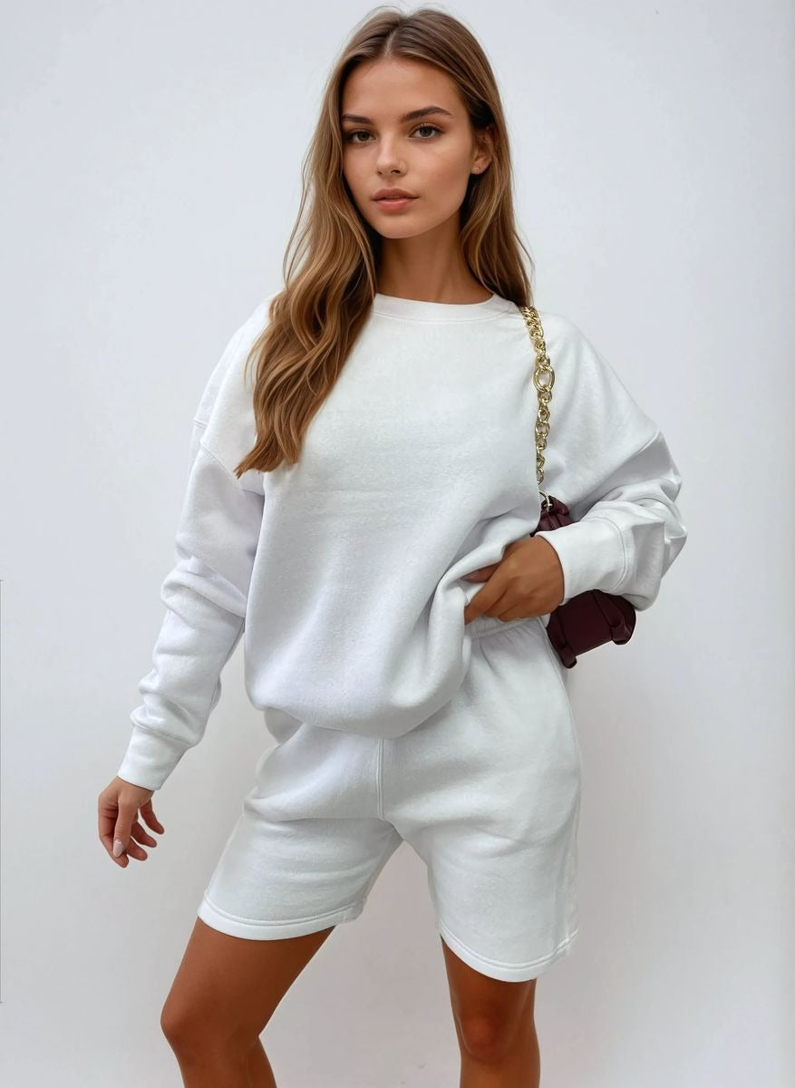 White Kiara Do What Makes You Happy Print Oversized Sweatshirt and Shorts Co-ord Set