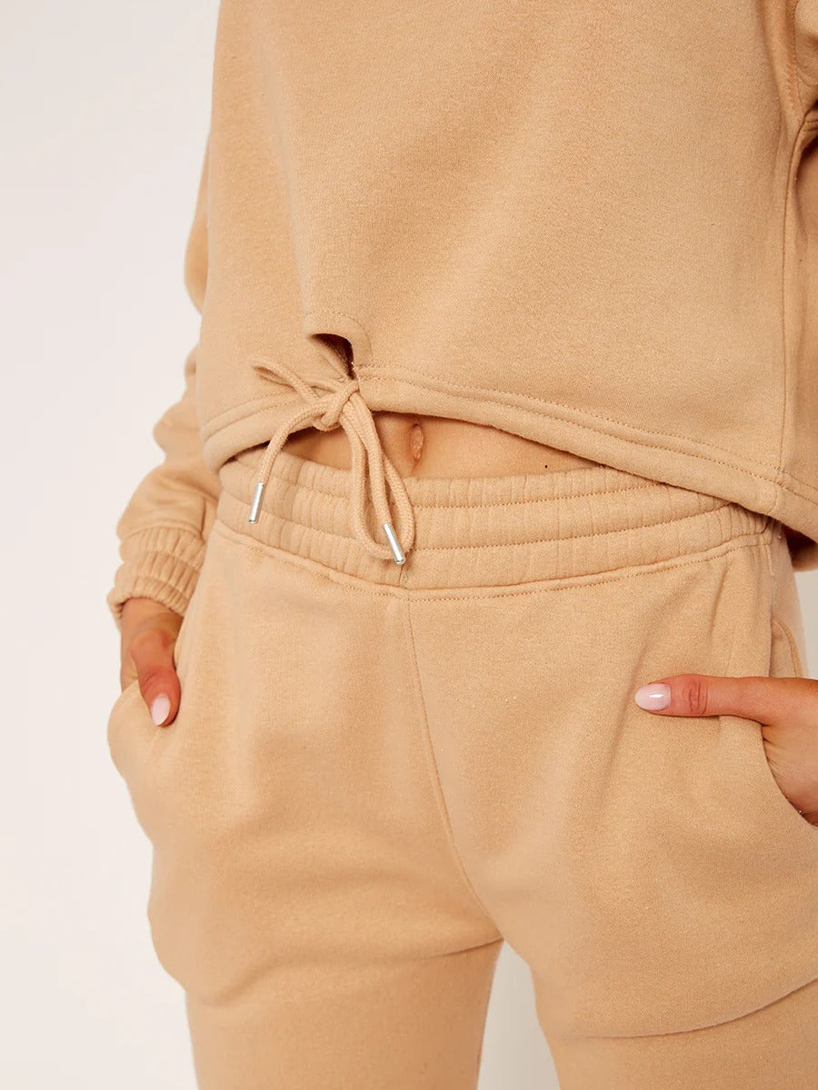 Sand Oversized Drawstring Sweatshirt & Jogger Fleeced Co-ord