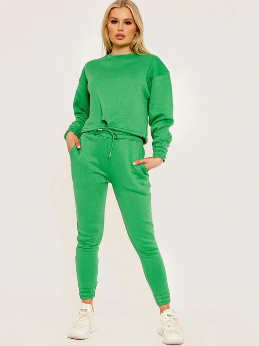 Green Oversized Drawstring Sweatshirt & Jogger Fleeced Co-ord