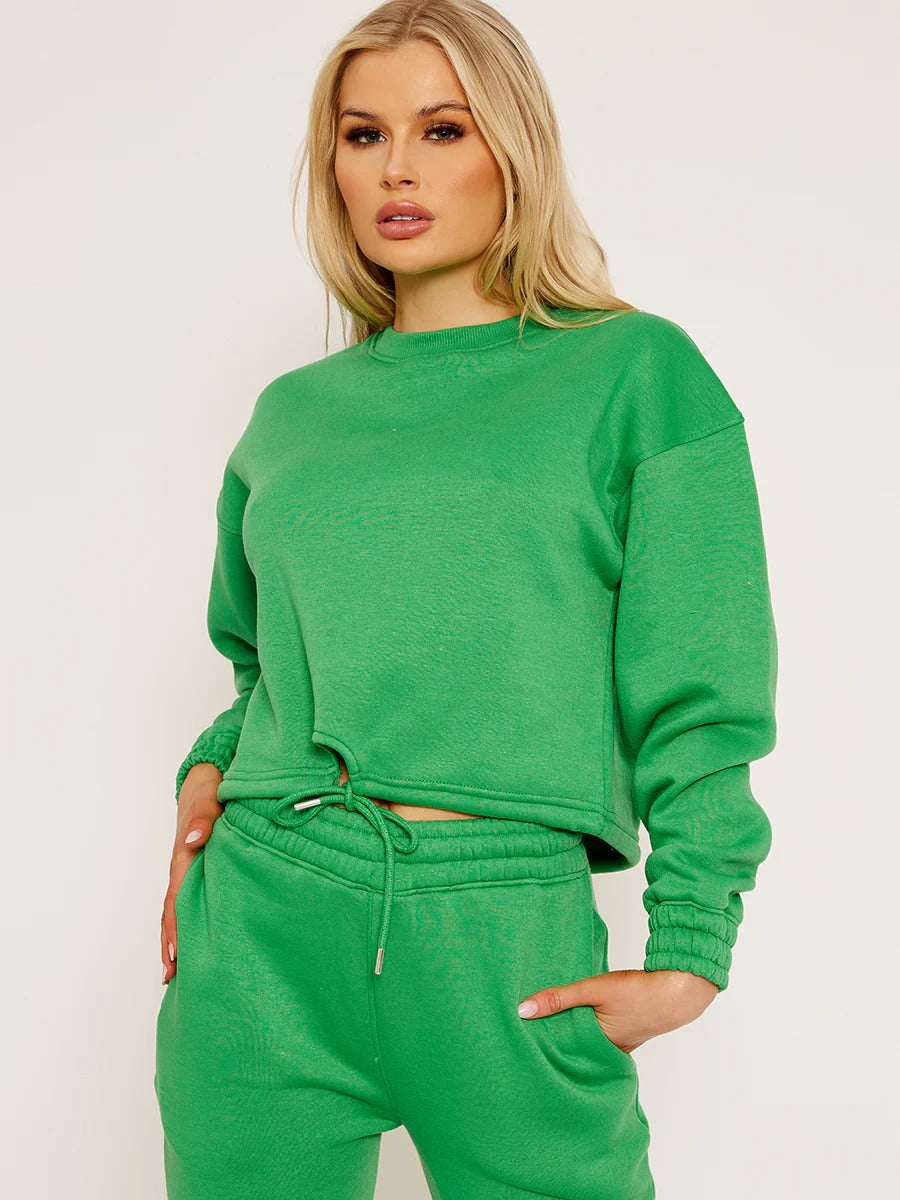 Green Oversized Drawstring Sweatshirt & Jogger Fleeced Co-ord