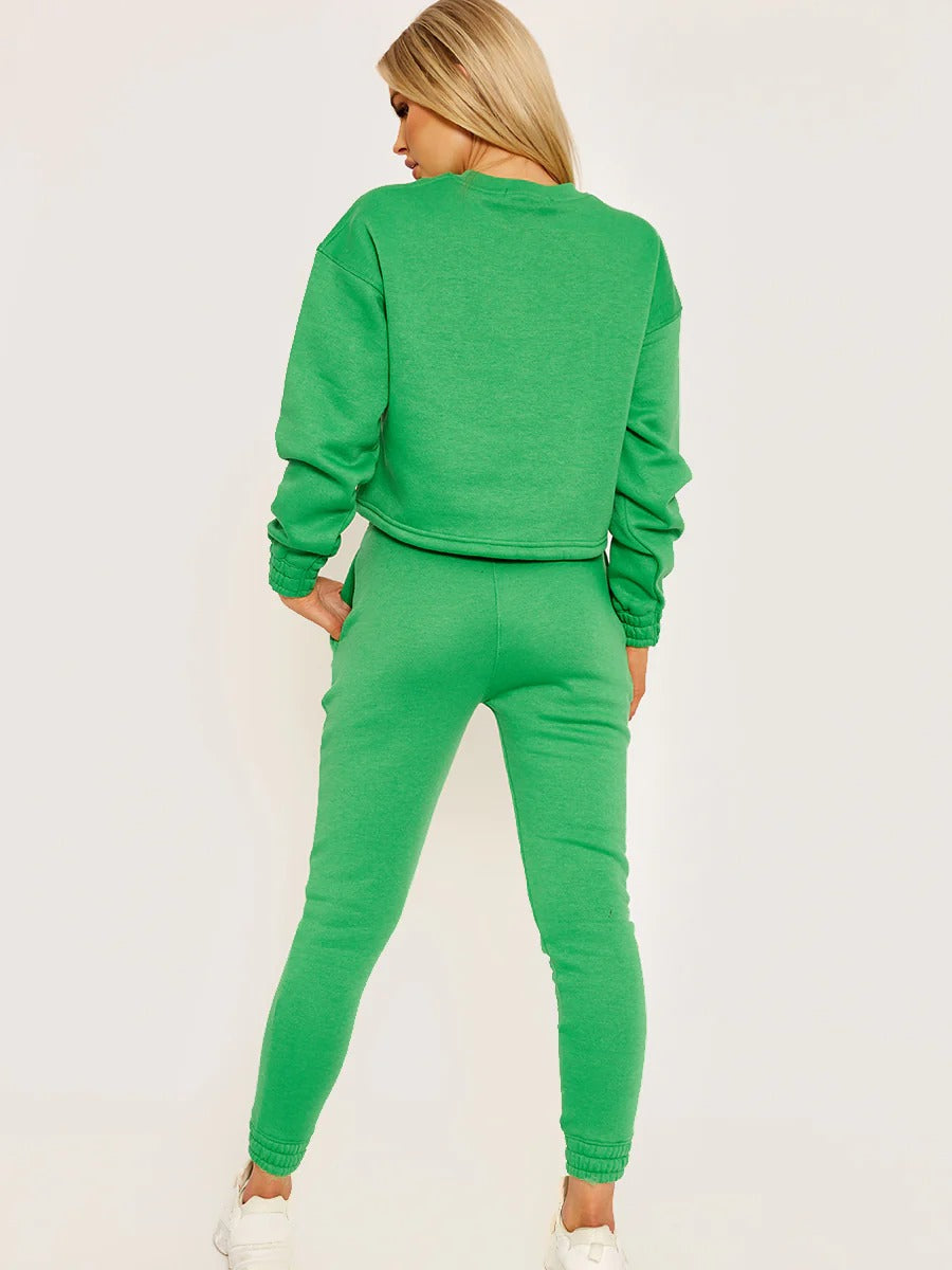 Green Oversized Drawstring Sweatshirt & Jogger Fleeced Co-ord