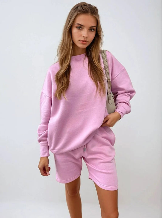 Pink Kiara Do What Makes You Happy Print Oversized Sweatshirt and Shorts Co-ord Set