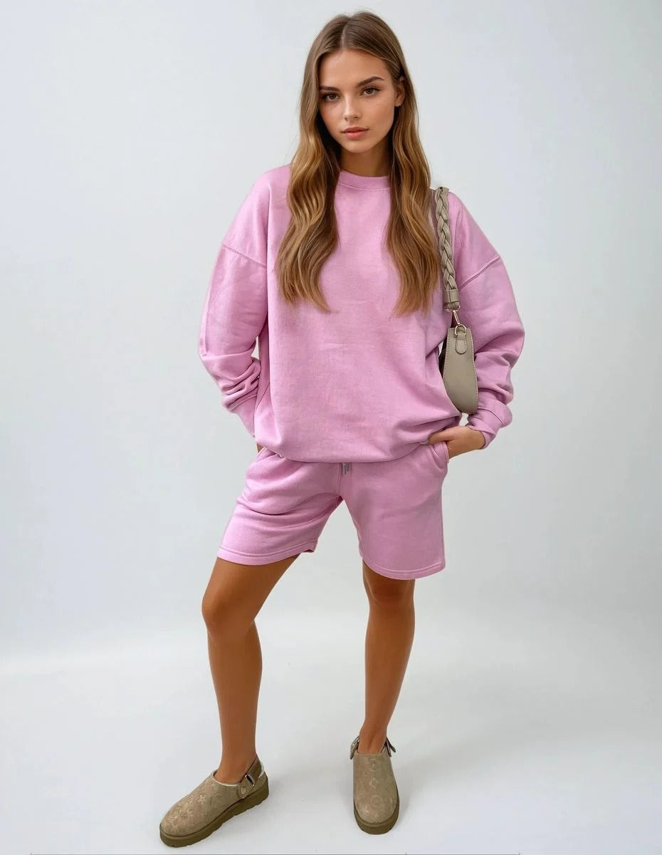 Pink Kiara Do What Makes You Happy Print Oversized Sweatshirt and Shorts Co-ord Set