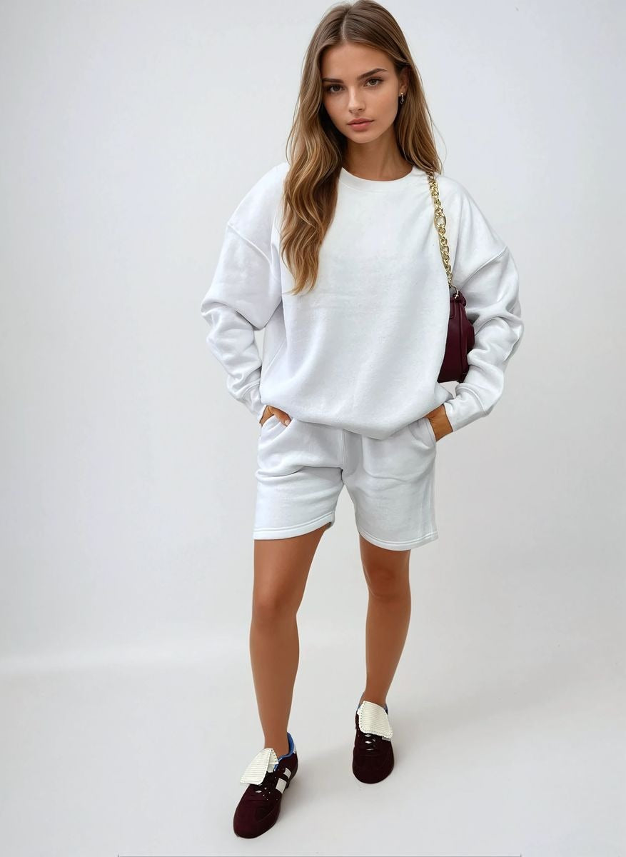 White Kiara Do What Makes You Happy Print Oversized Sweatshirt and Shorts Co-ord Set