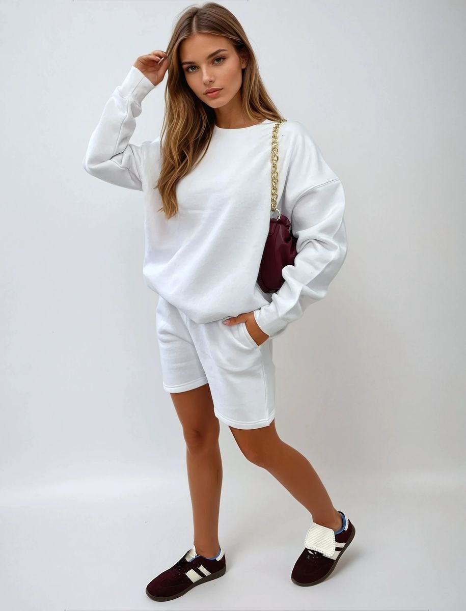 White Kiara Do What Makes You Happy Print Oversized Sweatshirt and Shorts Co-ord Set