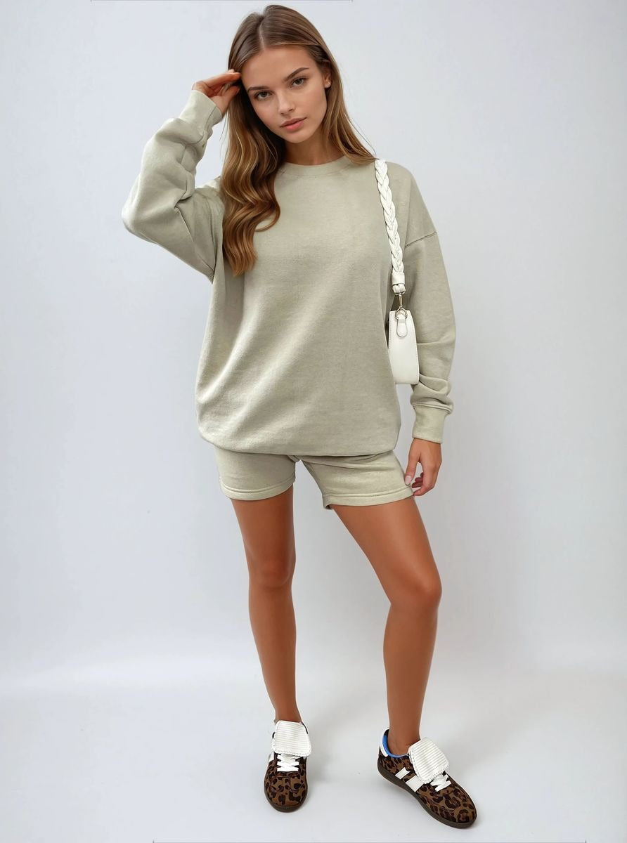 Sand Kiara Do What Makes You Happy Print Oversized Sweatshirt and Shorts Co-ord Set