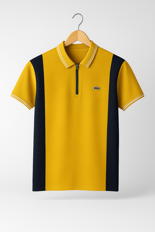 LACOSTE MEN’S PREMIUM POLO SHIRT – YELLOW & BLACK STRIPED DESIGN