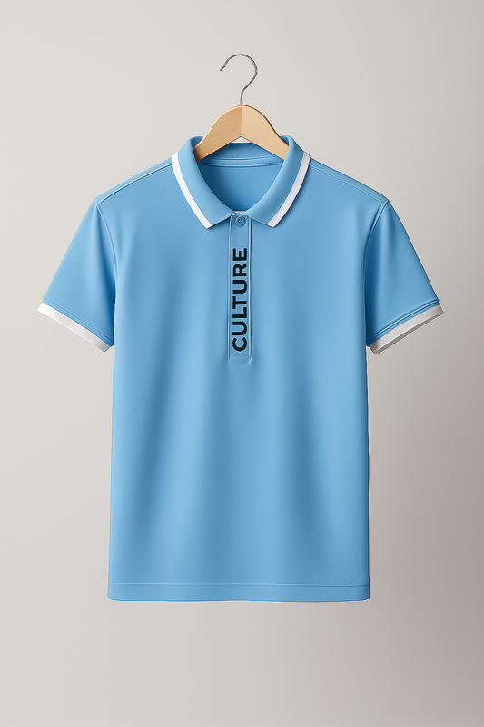 MEN’S LIGHT SKY BLUE CULTURE POLO SHIRT – PREMIUM DESIGN