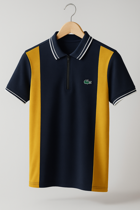 LACOSTE MEN’S PREMIUM POLO SHIRT – BLACK & YELLOW STRIPED DESIGN