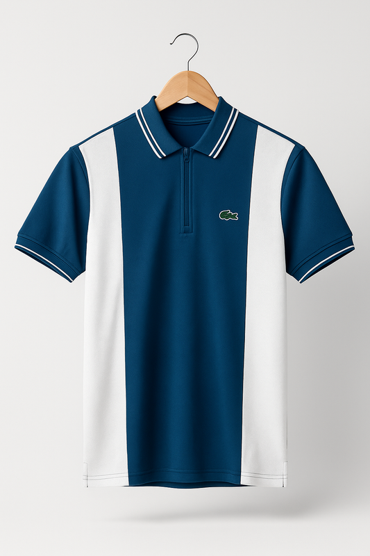 LACOSTE MEN’S PREMIUM POLO SHIRT – BLUE & WHITE STRIPED DESIGN