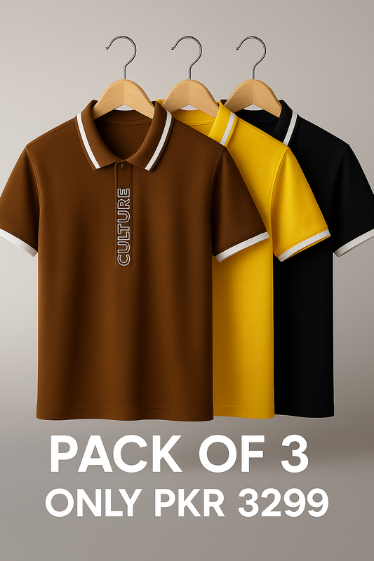 PACK OF 3 MEN’S CULTURE POLO SHIRT – PREMIUM DESIGN