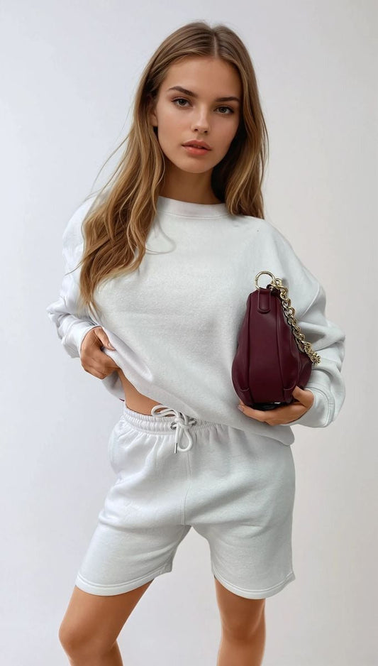White Kiara Do What Makes You Happy Print Oversized Sweatshirt and Shorts Co-ord Set
